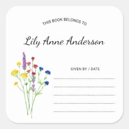Simple Wildflower Baby shower Bookplate sticker