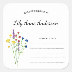 Simple Wildflower Baby shower Bookplate sticker