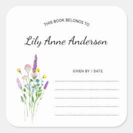 Simple Wildflower Baby shower Bookplate sticker