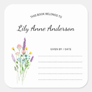Simple Wildflower Baby shower Bookplate sticker
