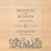 Simple Wildflower Boho Wedding Modern Acryl Uitnodigingen (Voorkant)