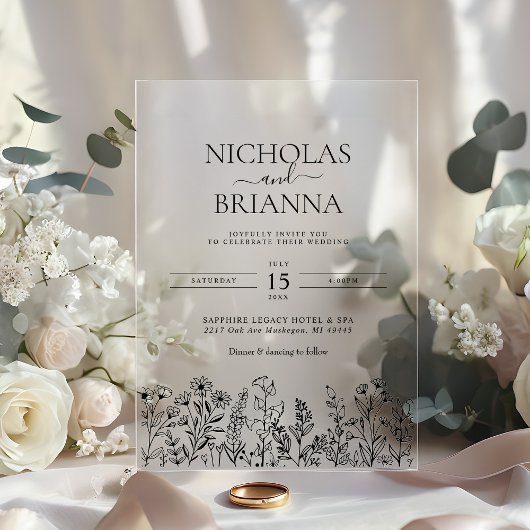 Simple Wildflower Boho Wedding Modern Acryl Uitnodigingen