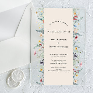 Simple Wildflower Fern Beige Engagement Party Acryl Uitnodigingen