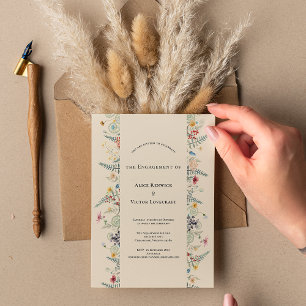 Simple Wildflower Fern Beige Engagement Party Kaart