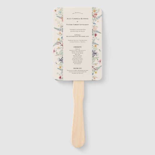 Simple Wildflower Fern beige Wedding Programme Handwaaier (Voorkant)