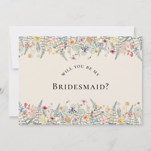 Simple Wildflower Fern Bridesmaid proposal Kaart (Voorkant)