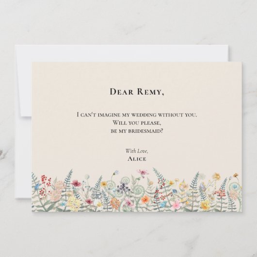 Simple Wildflower Fern Bridesmaid proposal Kaart (Achterkant)