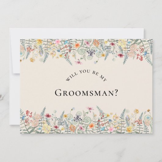 Simple Wildflower Fern Groomsman-voorstel Kaart (Voorkant)