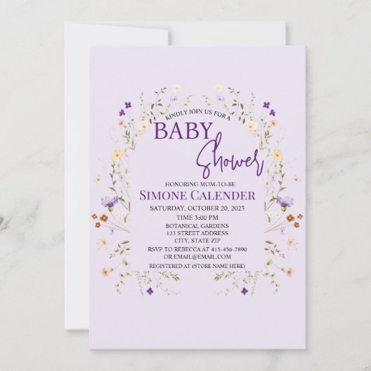 Simple Wildflower Floral Baby Shower Invitation Kaart (Voorkant)
