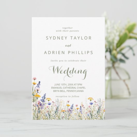 Simple Wildflower Informal Wedding Invitation Kaart (Staand voorkant)