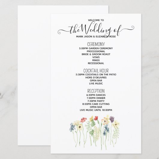 Simple Wildflower Wedding Programme (Voorkant / Achterkant)