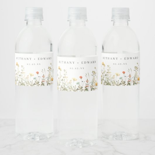 Simple Wildflower Wedding Waterfles Etiket (Flessen)