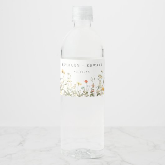 Simple Wildflower Wedding Waterfles Etiket (Voorkant)