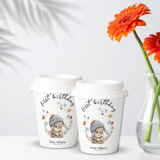 Simple Wildflower Woodland Bunny 1st Birthday  Papieren Bekers