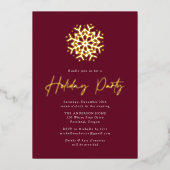 Simple Wine and Gold Snowflake Holiday Party Folie Uitnodiging (Voorkant)