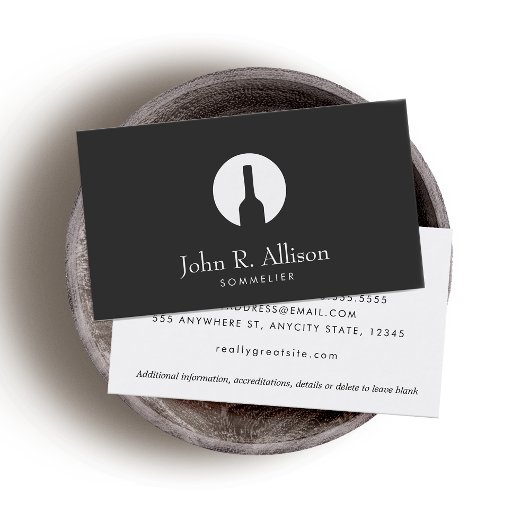 Simple Wine Bottle Logo Sommelier Black Visitekaartje