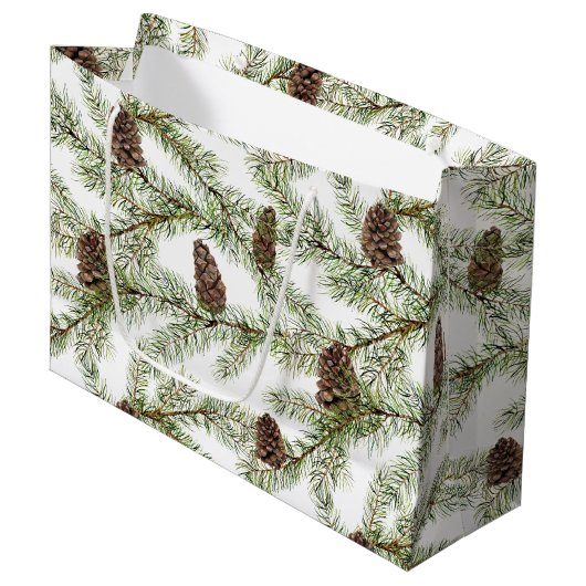 Simple Winter Fir Cone Waterverf Groot Cadeauzakje (Voorkant Gekanteld)