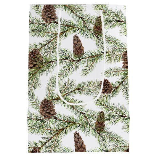 Simple Winter Fir Cone Waterverf Medium Cadeauzakje (Achterkant)