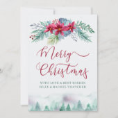 Simple Winter Forest and Poinsettia Waterverf Feestdagenkaart (Voorkant)
