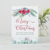 Simple Winter Forest and Poinsettia Waterverf Feestdagenkaart (Staand voorkant)