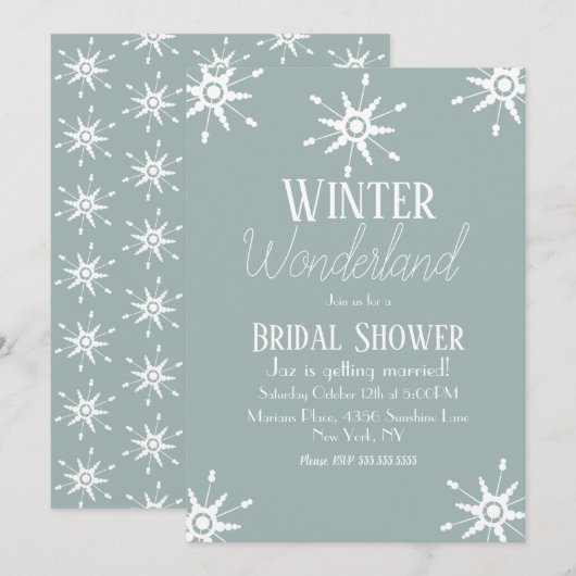 Simple Winter Snowflakes Bridal Shower-uitnodiging Kaart (Voorkant / Achterkant)