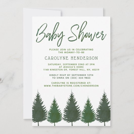 Simple Woodland Pine Trees Greenery Baby shower Kaart (Voorkant)