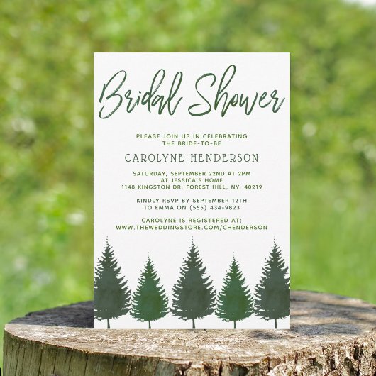 Simple Woodland Pine Trees Greenery Vrijgezellenfe Kaart