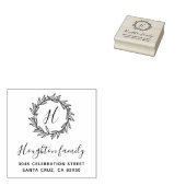 Simple Wreath Monogram Script Return Adres Rubberstempel (Gestempeld)