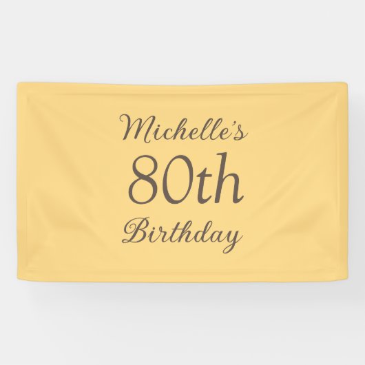 Simple Yellow 80th Birthday Spandoek (Horizontaal)