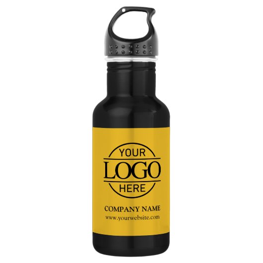 Simple Yellow and Black Company Business Logo Waterfles (Voorkant)