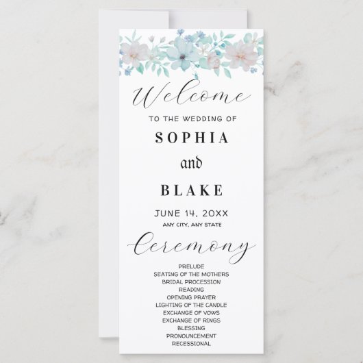 Simple Yellow and Green Floral Wedding Programme (Voorkant)