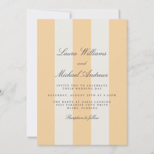 Simple Yellow and White Cabana Stripes Wedding Kaart (Voorkant)