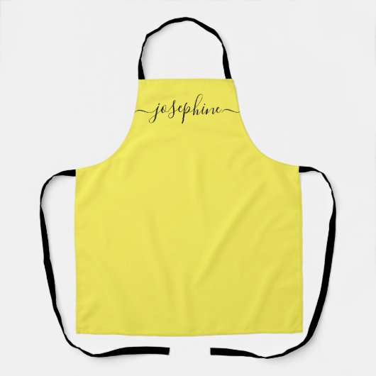Simple Yellow Black Chic Elegant Name Script Apron Schort (Voorkant)