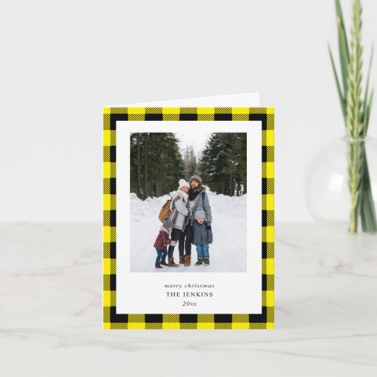 Simple Yellow Black Plaid Border 3 Photo Christmas Feestdagen Kaart (Voorkant)