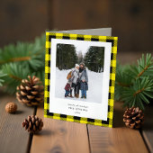 Simple Yellow Black Plaid Border 3 Photo Christmas Feestdagen Kaart