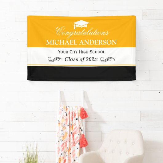 Simple Yellow Black White Graduparty Spandoek (Insitu)