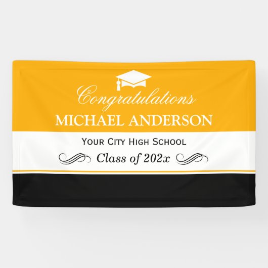 Simple Yellow Black White Graduparty Spandoek (Horizontaal)