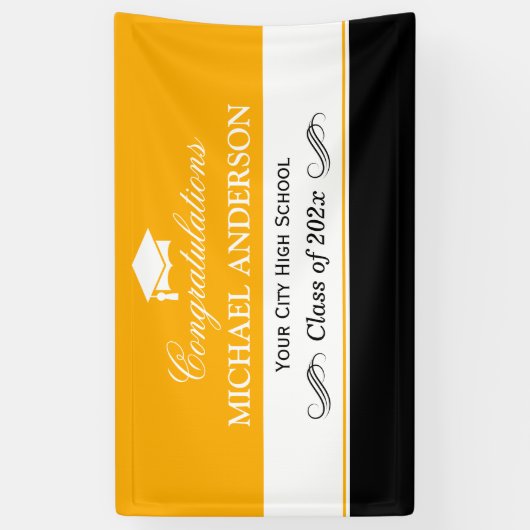 Simple Yellow Black White Graduparty Spandoek (Verticaal)