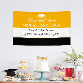 Simple Yellow Black White Graduparty Spandoek