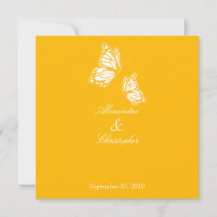 Simple Yellow Butterflies Wedding Announcement Kaart