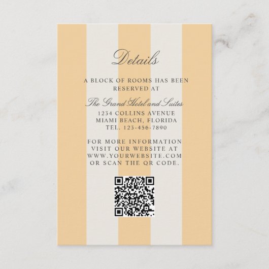 Simple Yellow Cabana Stripes Wedding Details Informatiekaartje (Voorkant)