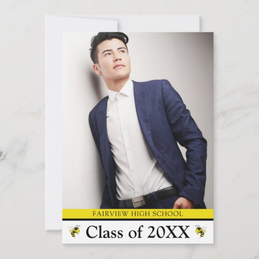 Simple Yellow Jacket Black 3 Photo Afstuderen Aankondiging (Voorkant)