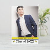 Simple Yellow Jacket Black 3 Photo Afstuderen Aankondiging (Staand voorkant)