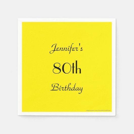 Simple Yellow Paper Napkins, 80th Birthday Party Servet (Voorkant)