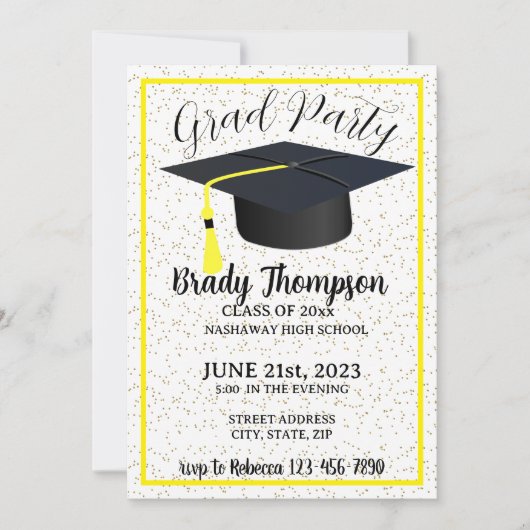 Simple Yellow Two Photo Graduparty Kaart (Voorkant)