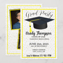 Simple Yellow Two Photo Graduparty Kaart