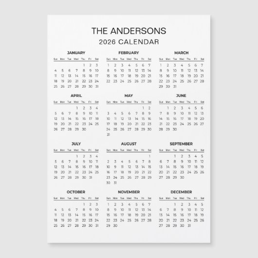 Simple Yet Elegant 2026 Calendar | Magnet (Voorkant)