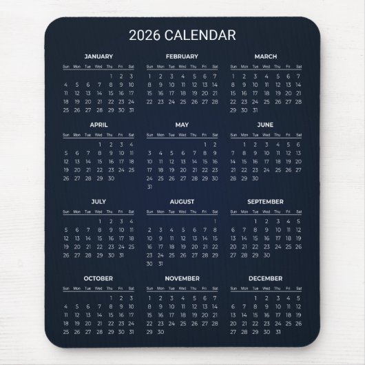 Simple Yet Elegant 2026 Calendar | Mousepad Muismat (Voorkant)