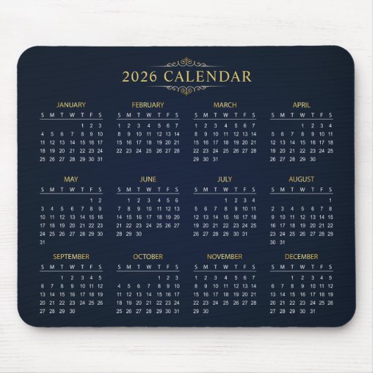 Simple Yet Elegant 2026 Calendar | Mousepad Muismat (Voorkant)