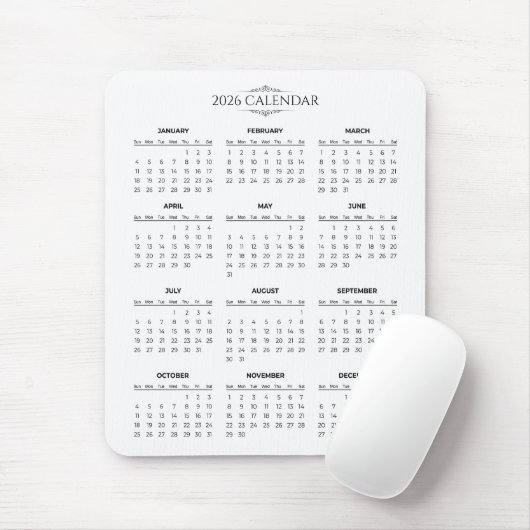 Simple Yet Elegant 2026 Calendar | Mousepad Muismat (Met muis)